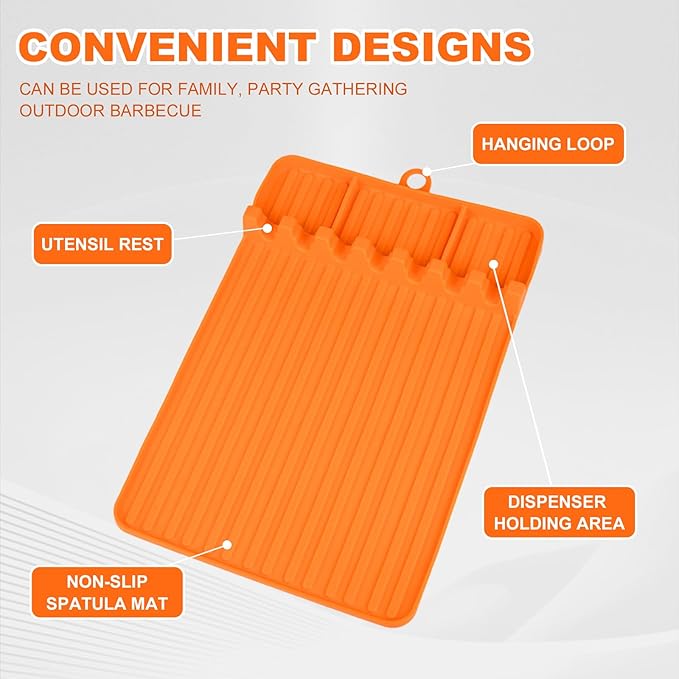 Silicone Griddle Tool Mat, Griddle Accessories, Side Shelf Spatula Mat with Drip Pad, BBQ Tool Holder, Utensil Rest for Kitchen Counter, Blackstone Large Silicone Caddy, Blackstone Organizer (Orange)