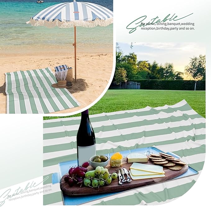 2 Pack Green and White Striped Tablecloth Rectangle 60x84inch Polyester Fabric Washable Table Cloth for Afternoon Tea Table Birthday Party Picnic Barbecue Gathering Indoor Outdoor Dining Table Decor