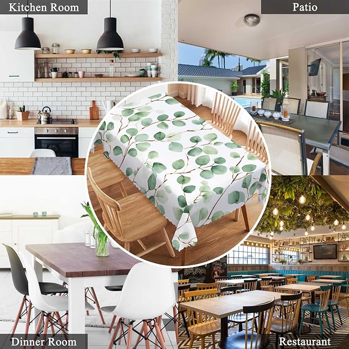 Swono Rectangle Tablecloth Green Floral Table Cover 52x70 Inch Eucalyptus Round Leaves Branches Twigs Table Cloth for Rectangle Tables Decorative Tablecloth for Dining Party Camping BBQ