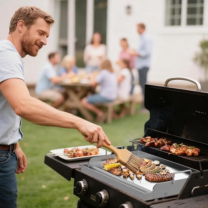 COZEER Stainless Steel Griddle 17＂×13＂, Nonstick Griddle for Gas Grill | Universal, Muti-Purpose, Pre-Seasoned, Upgrated, for Camping, Tailgating, Paties