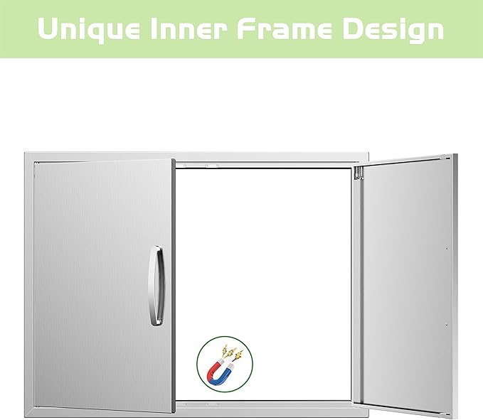 Outdoor Kitchen Doors 30W x 23H Inch, Double BBQ Access Doors 304 Stainless Steel for Outdoor Kitchen Cabinet Grill Station or BBQ Island