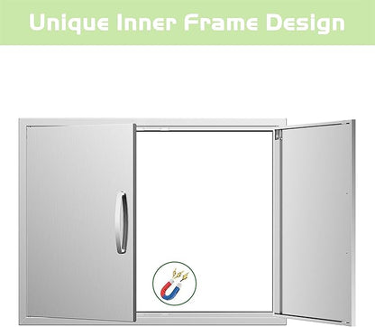 Outdoor Kitchen Doors 30W x 23H Inch, Double BBQ Access Doors 304 Stainless Steel for Outdoor Kitchen Cabinet Grill Station or BBQ Island