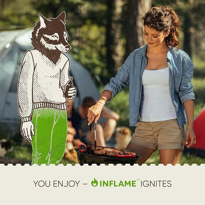 Inflame Fire Starters 70 pcs - Fire Starters for Campfires, Charcoal, Grill, BBQ, Fireplace, Chimney, Woodstove - Waterproof, Weather-Resistant - Natural Wood Starters