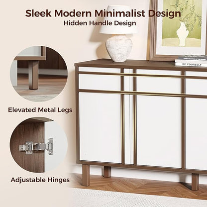 58 inch Sideboard Buffet Cabinet with 3 Drawers, Modern Credenza with 4 Doors & Adjustable Shelf, Large Coffee Bar Storage for Kitchen, Entryway
