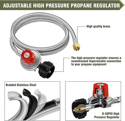 BESTFIRE High Pressure Cast-Iron Propane Burner Head,Taper Burner Head with 20 PSIG Adjustable High Pressure Propane Regulator with Hose and Brass Fitting for Propane Burner Head for Cooking Outdoor