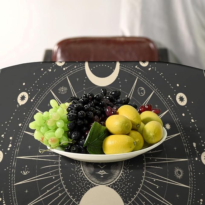 Vintage Moon Sun Tablecloth Moon Phase Star Galaxy Zodiac Signs Moonlight Table Cloth Water Resistant Wipeable Table Cover for Farmhouse Picnic Party Holiday Kitchen Dinner Table 60"x120"