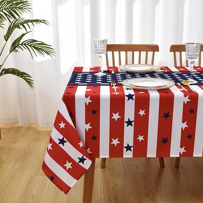 Waterproof Patriotic Tablecloth Fabric - Square 58x58 Inch American Gingham Checker Table Cloth for Indoor/Outdoor Use - Buffalo Table Cover for Picnics, BBQs, and Memorial Day