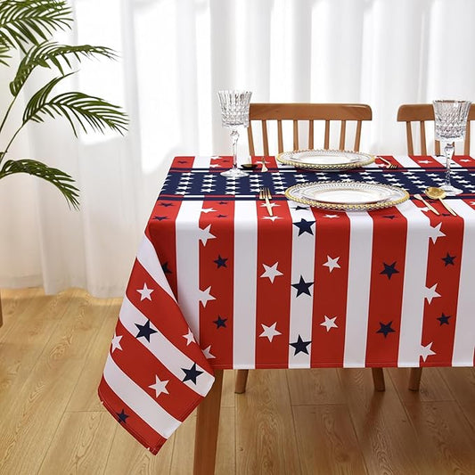 American Gingham Buffalo Tablecloth Fabric - Oblong 58x144 Inch Water Proof Patriotic Table Cloth for Indoor Outdoor - Table Cover for Birthday, Picnics, BBQs, and Parties