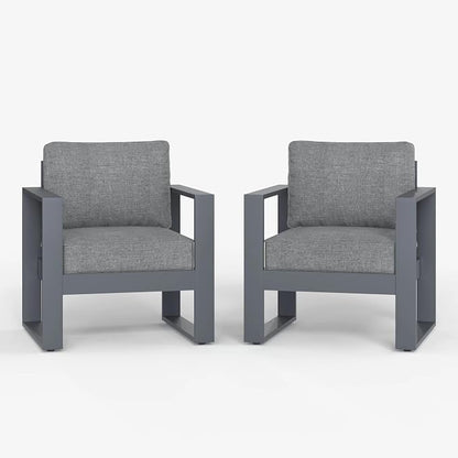 LayinSun Outdoor Patio Aluminum Chair, Metal Modern Armchair Set of 2 with Washable Thick Cushions