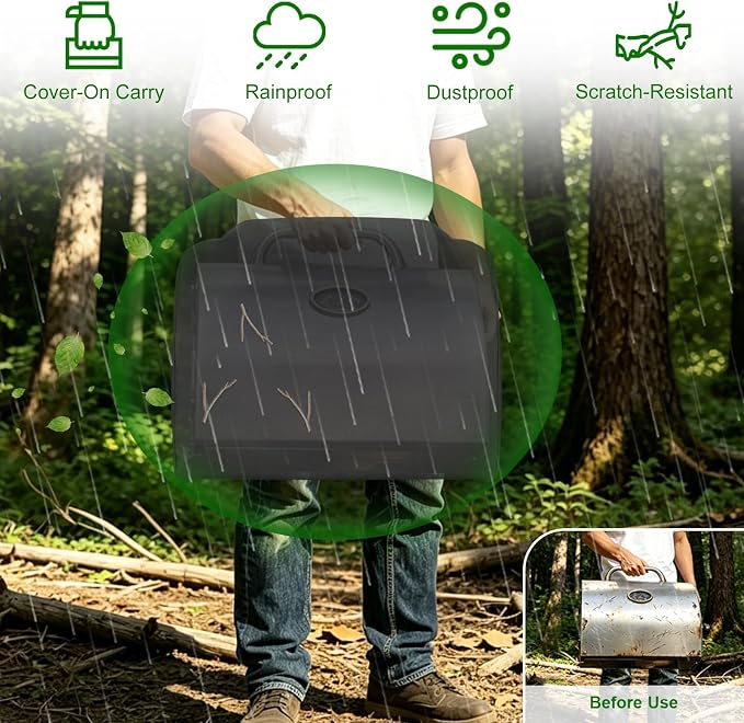 24 Inch Walk-with Portable Tabletop Grill Cover with Overlapping Opening for Carry Without Removing, Waterproof 600D BBQ Grill Cover for Cuisinart CGG-306, Royal Gourmet GT1001, Pit Boss 75275