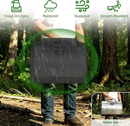 24 Inch Walk-with Portable Tabletop Grill Cover with Overlapping Opening for Carry Without Removing, Waterproof 600D BBQ Grill Cover for Cuisinart CGG-306, Royal Gourmet GT1001, Pit Boss 75275