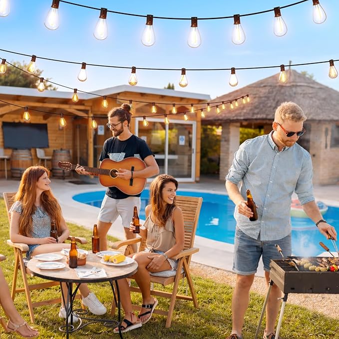 70FT LED Outdoor String Lights with Remote, One Continuous Strand Patio Lights with 24+1 Shatterproof S11 Bulbs, Dimmable 2200K Warm White, Timer & 3 Modes, Low Voltage for Backyard Garden