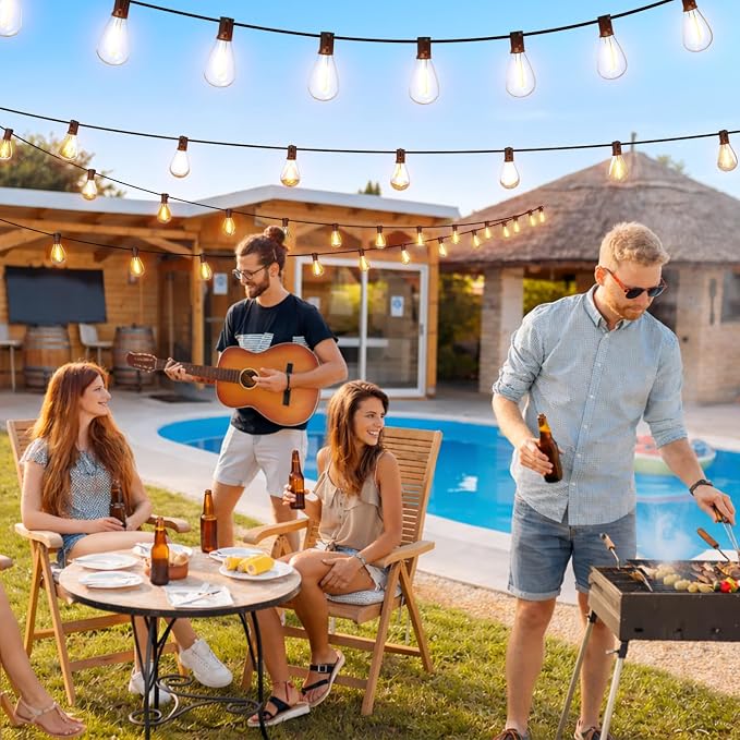 200FT Outdoor String Lights with Remote & Dimmable, 72+2 Shatterproof Waterproof Bulbs, Dimmable Outside Hanging Patio Lights for Backyard, Porch, Deck, Garden 2700K Warm White