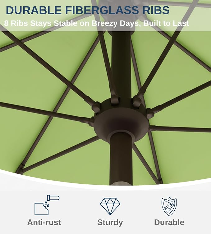 9FT Auto-Tilt Patio Umbrella|Outdoor Market Table Umbrella with 8 Fiberglass Ribs for Pool,Deck&Backyard