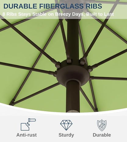 9FT Auto-Tilt Patio Umbrella|Outdoor Market Table Umbrella with 8 Fiberglass Ribs for Pool,Deck&Backyard