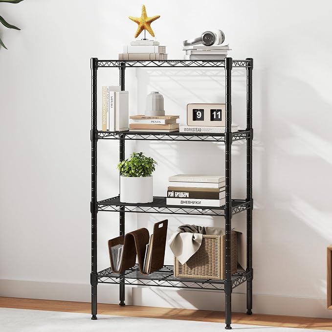 DUMOS 4-Tier Metal Wire Storage Shelves, Adjustable Standing Storage Rack Shelf, Heavy Duty Steel Shelving Unit Organizers for Kitchen Bathroom Pantry Garage, 23.2" Wx13.4 Dx47.1 H, Black