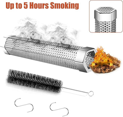 Pellet Smoker Tube,304 Premium Stainless Steel Smoke Tube,12'' Smoker Tube for Pellet Grill and Smoker with Brush -Hot or Cold Smoking Accessories