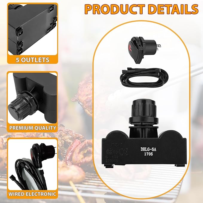 G515-0030-W2 Electronic Ignition Module for Universal Charbroil Grill 5 Burner Igniter, DHLG-5A Igniter for Charbroil Grill Replacement Parts and More, Ignition Module-5 Outlets and Switch/Off Button