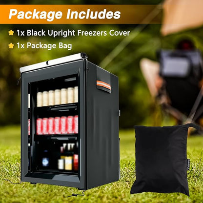 EVRBUL Upright Mini Freezers Cover,Outdoor Refrigerator Black Cover, Beverage Beer Refrigerator Protection Compatible with most 3.0 Cubic Compact Mini Freezer (22''Lx23.2''Wx34.2''H)