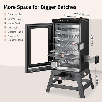 EAST OAK Ridgewood Pro 30" Electric Smoker Built-in Meat Probe & Elevated Stand for Outdoors Up to 6× Longer Smokes, Adjustable Side Chip Loader Smoke with 725 sq in Cooking Area, Night Blue