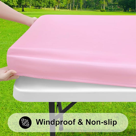 Smiry Rectangle Tablecloth, Elastic Fitted Flannel Backed Vinyl Tablecloths for 4ft Folding Tables, Waterproof Wipeable Table Covers for Valentine's Day, Outdoor, Picnic and Camping (Pink, 24"x48")