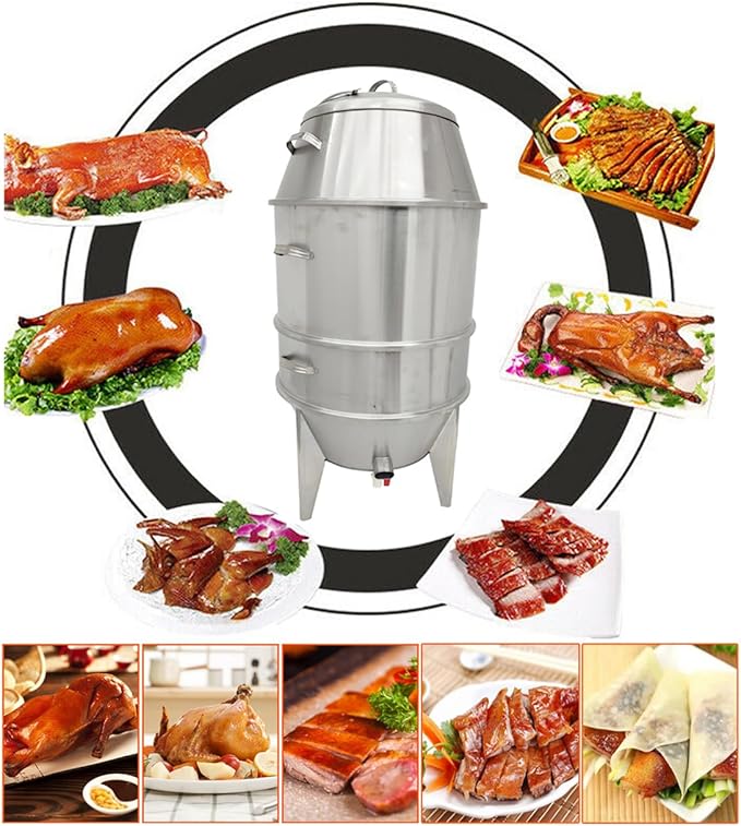 INTBUYING 3-Tier Charcoal Duck Roaster Oven 23.6" x 53" Stainless Steel Roasting Machine for Peking Duck BBQ Chicken Turkey Pig with Hooks & Pins for Commercial Home Use Roast Oven
