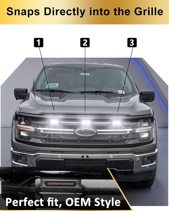 Front Grill Raptor Lights for Ford F150 2024 2025 2026 (White, XLT) | 5th Gen F150 Grille Marker Lights, Waterproof F150 LED Lights Accessories, Snap-in Installation, OEM Style, Off-road Driving