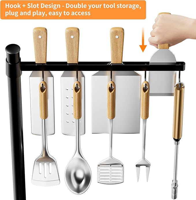 DAOYA Grill Caddy for Outdoor Grill - Griddle Caddy Organizer for Blackstone with Adjustable Seasoning Holder, Paper Towel Holder, BBQ Tool Rack, Portable Carry Bag for Camping Picnic