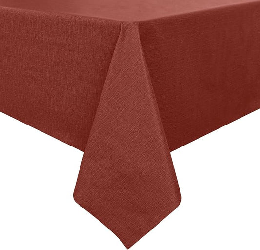 Romanstile Christmas 100% Waterproof PVC Tablecloth, Rectangle Oil Spill Proof Stain Resistant Vinyl Table Cloth, Wipe Clean Plastic Table Covers for Kitchen/Dining/Parties - 60 x 84 Inch, Rust Red