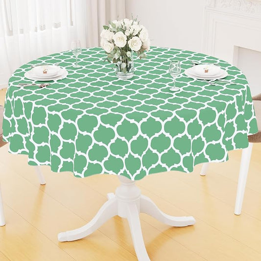 Smiry Round Plastic Table Cloth, Waterproof Vinyl Tablecloth with Flannel Backing for Round Tables, Wipeable Spillproof Tablecloths for Dining, Camping and Indoor (60" Round, Sage Green)