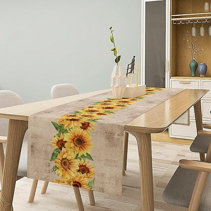Fall Sunflowers Table Runner, Vintage Spring Summer Flower Home Kitchen Dining Decor, Seasonal Farmhouse Floral Kitchen Dining Table Decoration for Home Party Decor 13x70 Inch