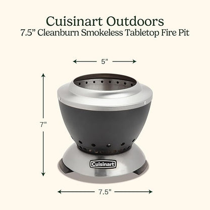 Cuisinart Cleanburn Smokeless Tabletop Fire Pit, 7.5” Lightweight Portable Smokeless Fire Pit with Removable Base for Ash & Carry Bag, Small Outdoor Heater for Patio, Camping & RV, Portable Heater