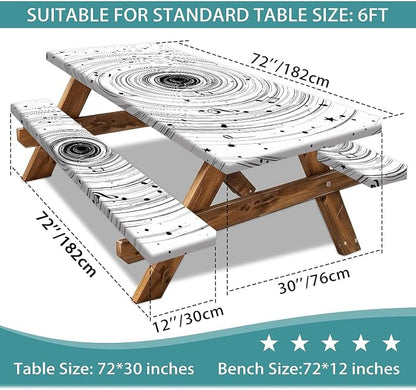 Picnic Table Cover with Bench Covers Camping Essentials Abstract Art Cosmic Vortex Pattern Waterproof Oilproof Fitted Camping Tablecloth Cover with Elastic Edge for Indoor Outdoor 3 PCS 30x72 Inch