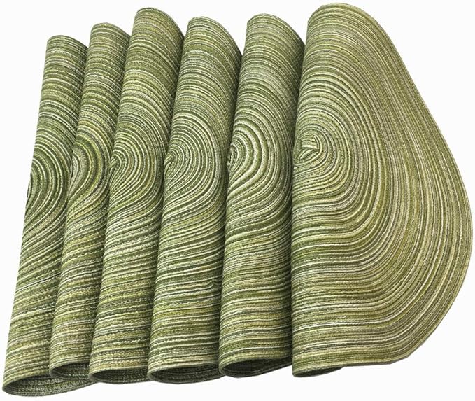 Red-A，Placemats,Round Placemats for Dining Table Set of 6 Woven Heat Resistant Non-Slip Kitchen Table Mats Diameter 14 inch(Green)
