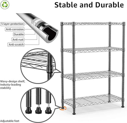 M MZG 1000 lbs Storage Shelving Steel Heavy Duty 4-Tier Utility Shelving Unit Steel Organizer Wire Rack for Home,Kitchen,Office (13.7" D x 29.5" W x 47.2" H)