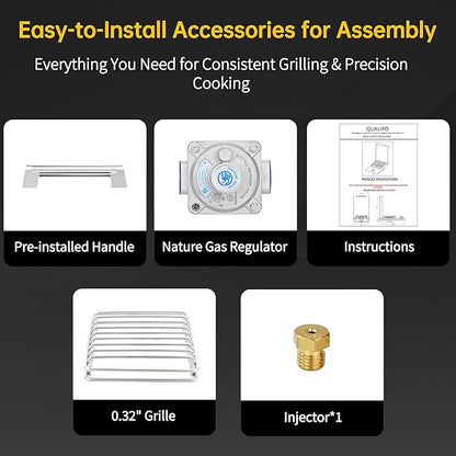 Built-in Single Grilling Side Burner for Outdoor Grill, Heavy-Duty 304 Stainless Steel, Drop in Side Burner With Cover, 15,000BTU Natural Gas & Propane, Single Side Burner for Family Patio Parties