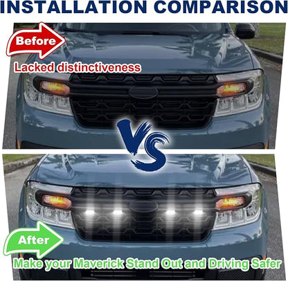 Front Grille Led Light For 2022-2025 Ford Maverick Accessories | Fits Maverick Lariat XL XLT Lobo All Trims,Maverick Raptor Style Grill Lights with adaptor fuse Waterproof (DIY Style-White)