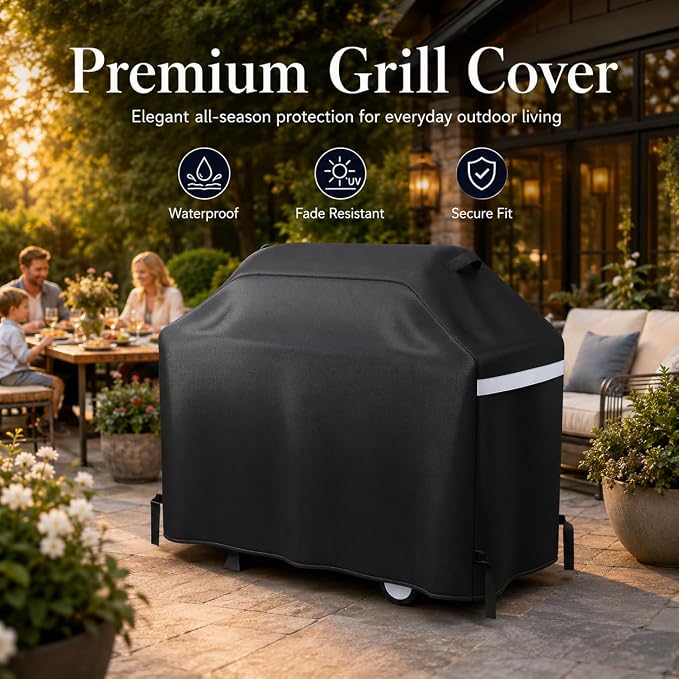 GRISUN Waterproof Grill Cover 55 Inch for Outdoor Grill | Fits Weber, Char-Broil, Nexgrill, Monument, Dyna-Glo and More, Heavy-Duty 600D Anti-Fade BBQ Gas Grill Cover