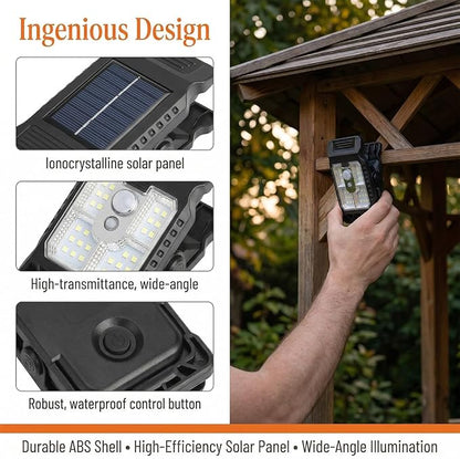 Solar Clip on Lights Outdoor Waterproof, 3 Modes Motion Sensor Security Light with Wide Angle Illumination, Portable Solar Powered Clamp Light for Fence, Patio Umbrella, Gutter, Deck (A-4Pcs)