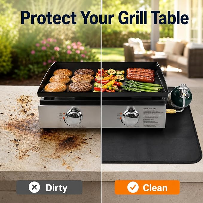 FLASLD Fireproof & Waterproof Under Blackstone Griddle BBQ Mat, Heat Resistant Grill Mats for Outdoor Grill to Protect Your Prep Table and Outdoor Grill Table - Black (Black, 24 x 31in)