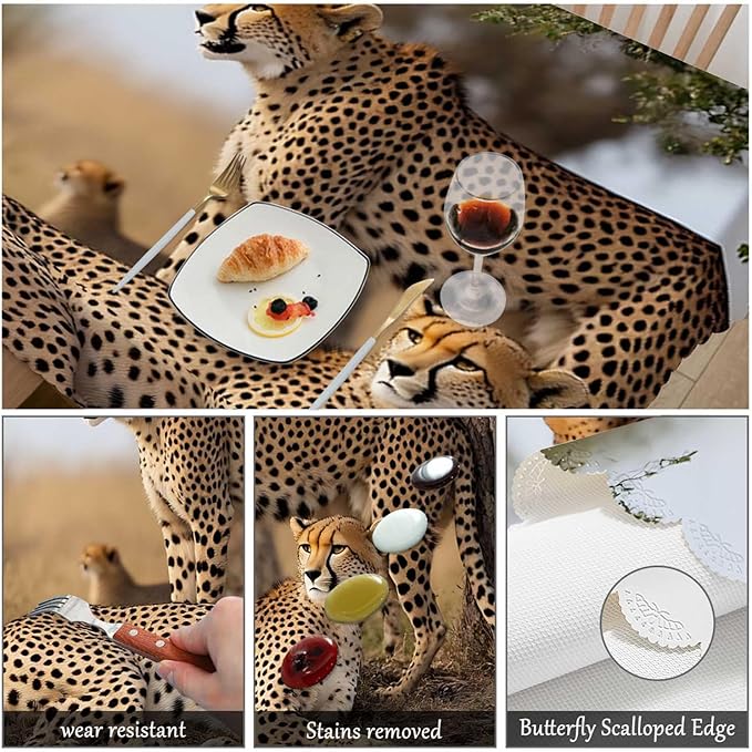Swono Cheetah Table Cover African Animal Leopard Family Cheetah Grassland 50x72 Inch Table Cloth for Rectangle Tables Buffet Parties Coffee BBQ and Dinning Tablecloth