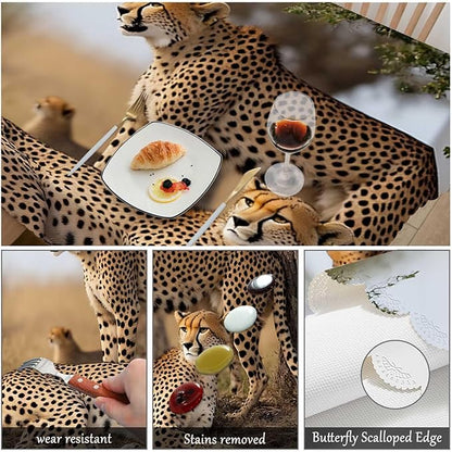 Swono Cheetah Table Cover African Animal Leopard Family Cheetah Grassland 50x72 Inch Table Cloth for Rectangle Tables Buffet Parties Coffee BBQ and Dinning Tablecloth