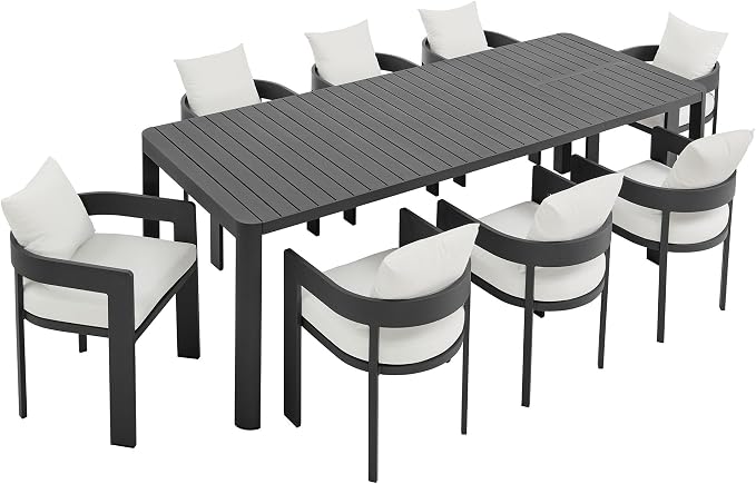 Modway Tahoe Aluminum 9-Piece Patio Dining Set in Gray White