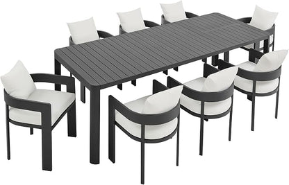 Modway Tahoe Aluminum 9-Piece Patio Dining Set in Gray White