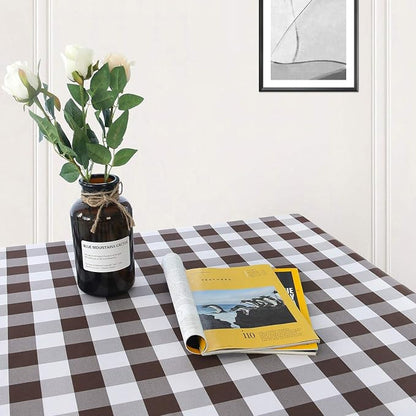 Hiasan Checkered Square Tablecloth - Stain Resistant, Waterproof and Wrinkle Resistant Washable Table Cloth for Dining Room, 60 x 60 Inch, Coffee and White Gingham Pattern