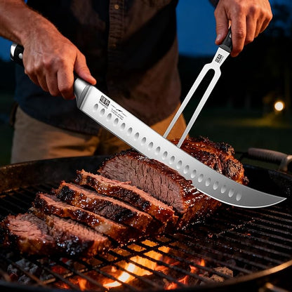 SHAN ZU 3Pcs BBQ Carving Knife Set with Sheath – for Turkey, Meat, BBQ, Brisket, Razor Sharp Slicing Knife, Professional 5Cr15MoV Stainless Steel, Ergonomic Full Tang Wood Handle, Gift Box Included