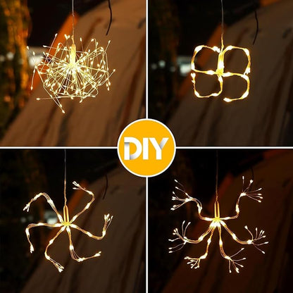 GTSYDING 5 Pack Solar Firework Lights, 450 LED 8 Modes Dimmable Waterproof Hanging DIY Starburst Fairy Lights with Remote Timer for Garden Indoor Outdoor Decoration (Warm White, 450)