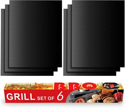 Grill Mats for Grill, Set of 6, 23 x 16.5 Inch | Non-Stick Sheets for Outdoor Grill Cooking and Grilling