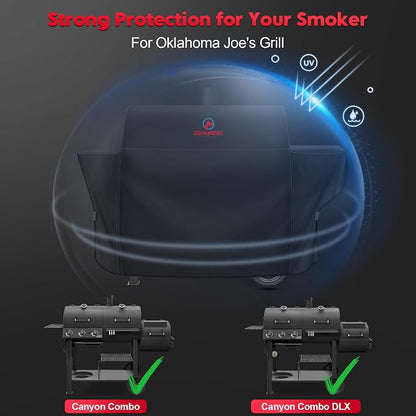 Grill Cover for Oklahoma Joe's Canyon Combo Smoker - 600D Premium BBQ Cover Waterproof & Heavy Duty for Oklahoma Joe's Canyon Grill