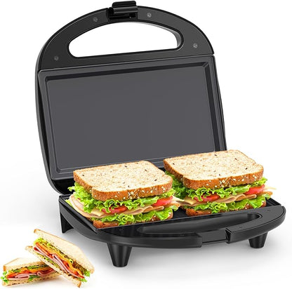 OSTBA Panini Press Sandwich Maker, 2-Slice Grilled Cheese Maker | 750W Heating with Nonstick Flat Plates, Indicator Lights, Cool-Touch Handle, Cord Wrap Storage and Easy-Clean Design